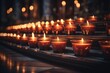 A row of lit candles in a dark church - Faith and Prayer - AI Generated