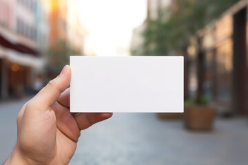 Wall Mural - Mockup concept of hand and blank business card without logo and text