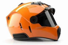 3D Rendered Modern Orange Motorcycle Helmet With Action Camera View From Bottom, On White Background Without Shadow. Generative AI
