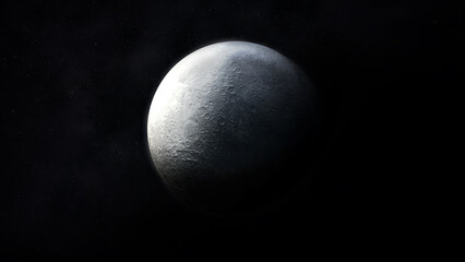 Wall Mural - Dark gray image of a half-illuminated moon in space. 3D render