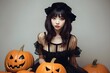 ハロウィンの仮装をした日本人女性　with generative ai
