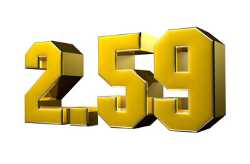 Number 2.59 interlocked in gold 3D illustration. Advertising signs. Product design. Product sales.