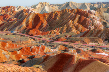 panorama of rainbow-mountain in zhangye danxia landform in china