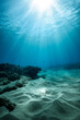 © Janelle - Sun rays penetrating the oceans surface and shining light on a mason jar resting on the sandy sea floor