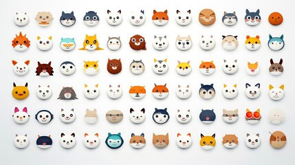 Wall Mural - Set of animal faces, face emojis, stickers, emoticons,cartoon funny mascot characters face set