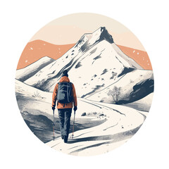 Poster - Healthy tourist hiking up snowy mountain