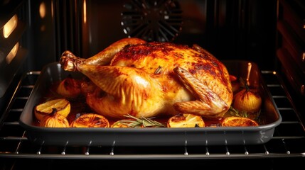 Wall Mural - Roasted whole chicken in the oven