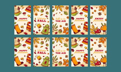 Wall Mural - fall season celebration vector social media stories flat design