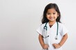 asian little child girl dressed as doctor