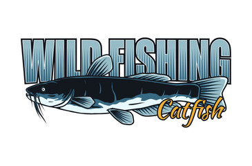 Wall Mural - wild fishing catfish design template