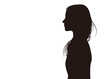 © あしたばきょうこ - 横顔の女性シルエットイラスト（ロングヘア・横向き・白背景）