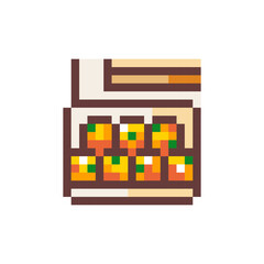 Sticker - Pixel Art Takoyaki. Retro 8 bit Style Japanese Fried Seafood Fast Food Illustration. Ideal for Sticker, Retro Decorative Element, Game Asset, Emoji, Patch or Cute Geek Avatar.	