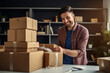 © toonsteb - Happy male business owner packing parcels