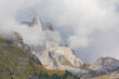 Landscape in the Dolomite Mountains in summer, with dramatic storm clouds