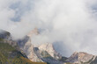 Landscape in the Dolomite Mountains in summer, with dramatic storm clouds