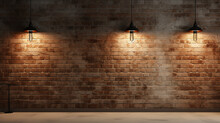Brick Wall Concrete Floor And Lamps Background 3d Render