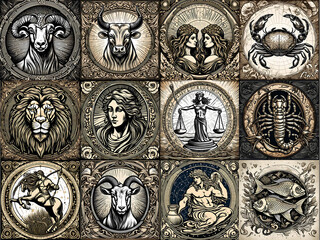 Wall Mural - set of zodiac signs icons. aries, leo, gemini, taurus, scorpio, aquarius, pisces, sagittarius, libra