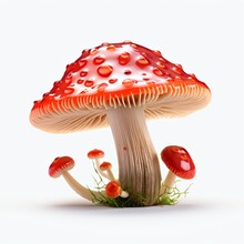 A Red Mushroom With White Cap And Red Spots