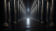 canvas print picture - dark hall with three dimensional render of rows of columns