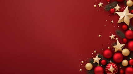 Wall Mural - simple Christmas red background with border frame made of realistic Christmas tree