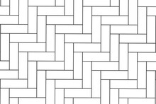 Herringbone Tile Pattern. Brick Wall Background. Fishbone Parquet Or Panel Texture. Kitchen Backsplash Or Bathroom Floor Mosaic Surface. Pavement Layout. Vector Outline Illustration