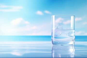 Wall Mural - Pure Mineral Water in Glasses, Fresh Water Advertising Blue Background.