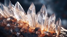 Unreal clear quartz crystal cluster points rock - generative AI
