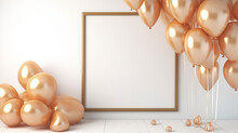 Frame Poster Mockup With Gold Balloons Air Balloon 3d Rendering