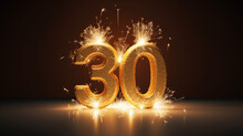 Happy 30th Birthday Gold Greeting Background. 3d Rendering