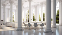 White Office Meeting Room Corner With Columns 3d Render
