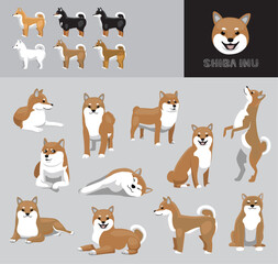  Dog Shiba Inu Sable Brown Coat Cartoon Vector Illustration Color Variation Set