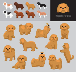 Wall Mural - Dog Shih Tzu Blonde Brown Coat Cartoon Vector Illustration Color Variation Set