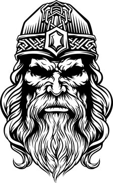Viking Warrior Man Strong Mascot Face in Helmet