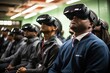Group of students high school, wearing virtual reality headset in class room generate with Ai.