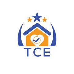 TCE House logo Letter logo and star icon. Blue vector image on white background. KJG house Monogram home logo picture design and best business icon. 
