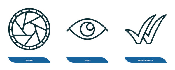 Wall Mural - set of 3 linear icons from user interface concept. outline icons such as shutter, visible, double ch