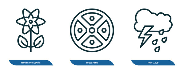 Wall Mural - set of 3 linear icons from ultimate glyphicons concept. outline icons such as flower with leaves, ci