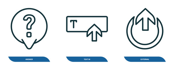 Wall Mural - set of 3 linear icons from user interface concept. outline icons such as answer, text in, external v