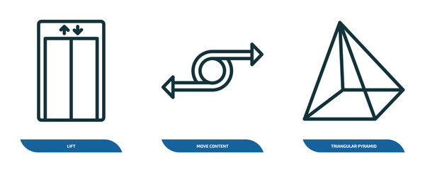 Wall Mural - set of 3 linear icons from user interface concept. outline icons such as lift, move content, triangu