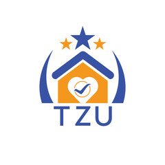 TZU House logo Letter logo and star icon. Blue vector image on white background. KJG house Monogram home logo picture design and best business icon. 
