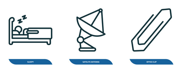 Wall Mural - set of 3 linear icons from other concept. outline icons such as sleepy, satelite antenna, office cli