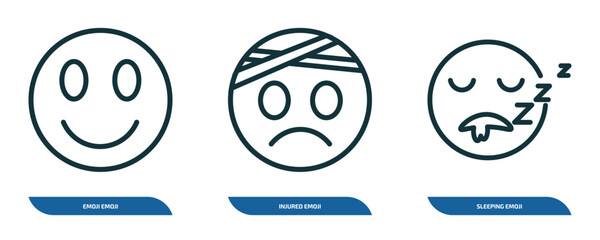Wall Mural - set of 3 linear icons from emoji concept. outline icons such as emoji emoji, injured sleeping vector