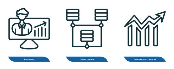 Wall Mural - set of 3 linear icons from business and analytics concept. outline icons such as user stats, connect