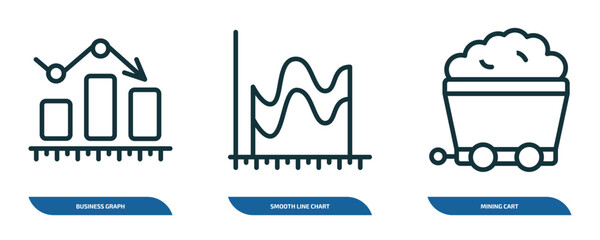 Wall Mural - set of 3 linear icons from business concept. outline icons such as business graph, smooth line chart