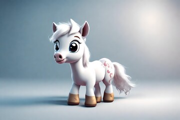 A cute 3d illustration of a white pony horse.