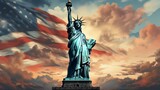 Fototapeta  - ILLUSTRATION OF THE STATUE OF LIBERTY IN NEW YORK, USA WITH A DRAMATIC BACKGROUND