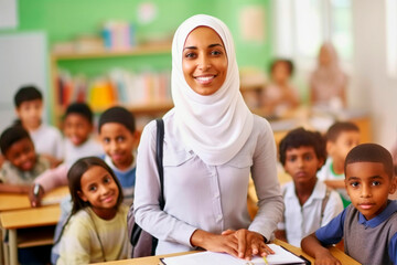 Wall Mural - muslim female teacher in front of her class