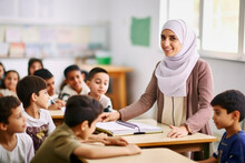 Muslim Female Teacher In Front Of Her Class