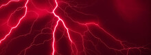 Close Up Of Red Lighting Strike On Plain Black Background From Generative AI
