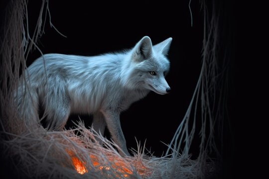 elusive fox prowling in the darkness with infrared glow